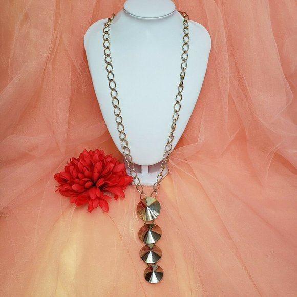 Vintage Signed Hobe Gold tone Pendant Necklace 30" Long Chain Cone Pendant - Picture 6 of 12